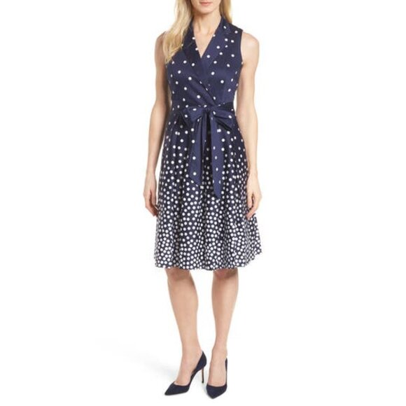 NWT Womens Size 10 Anne Klein Scattered Polka Dot Notch Collar Wrap Dress NEW - Picture 8 of 8